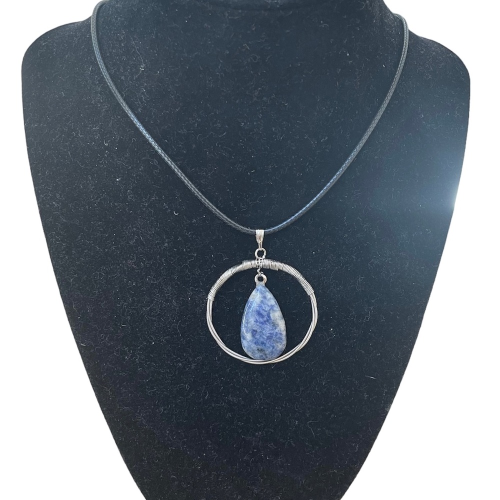 Guitar String Necklace with Blue Aventurine Gemstone